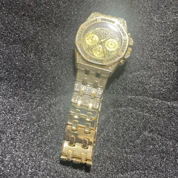 골드 크리스탈 장식 크로노그래프 손목시계