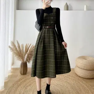 미레제네 체크 원피스 그린 벨트 포함
