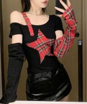 타탄 체크 스타 상의