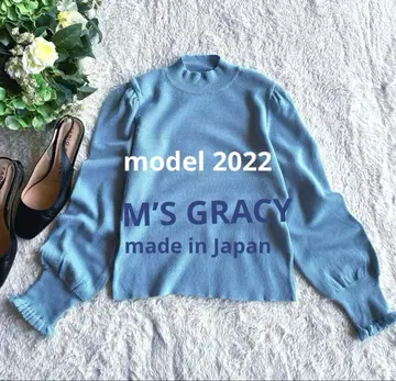 M'S GRACY 2022년 모델 프릴 소매 퍼프 슬리브 니트 일본제