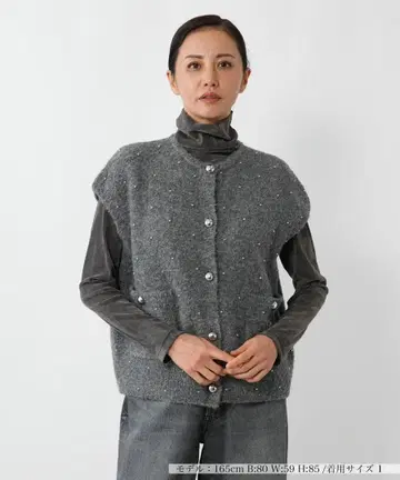 네미카 메탈 버튼 니트 베스트 STUDIO AR NEMIKA 그레이