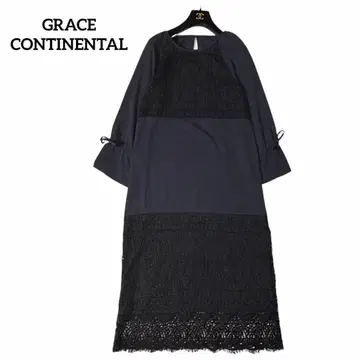 새상품급 그레이스 콘티넨탈 레이스 절개 긴팔 원피스 네이비 A라인