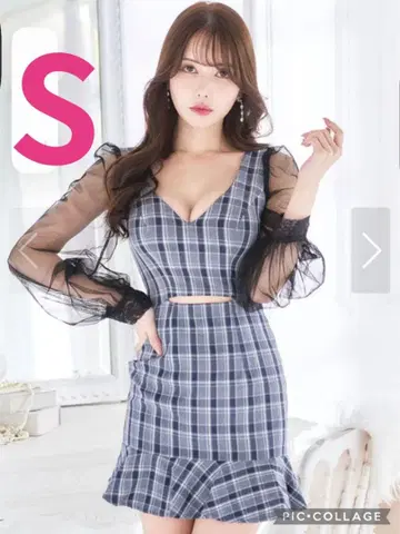 JEWELS 체크 무늬 머메이드 드레스 S