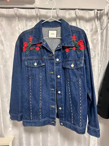 장미 자수 데님 자켓