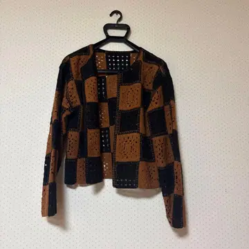 lowrys farm 시스루 편직 체크 무늬 가디건