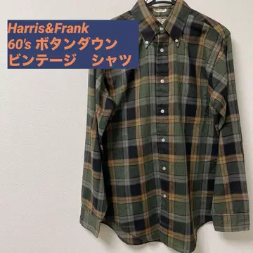 60년대 빈티지 체크 버튼 다운 Harris & Frank