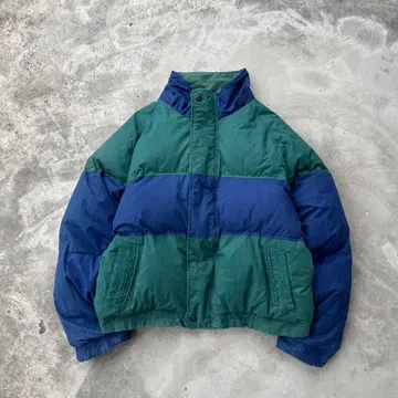 90s 리버서블 다운 자켓 바이컬러 보더 후드 구제 의류