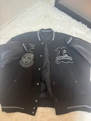 H&M 블랙 바시티 자켓 페이스 가죽