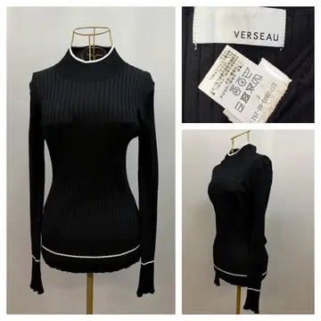 VERSEAU 바이컬러 긴팔 리브 니트탑