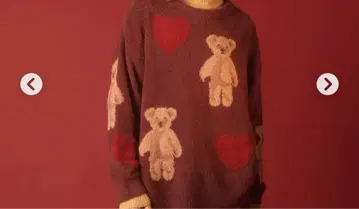 곰과 하트 무늬의 브라운 니트