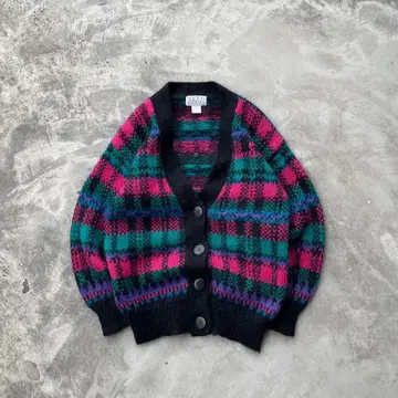80s 90s 모헤어 가디건 니트 패턴 구제 의류