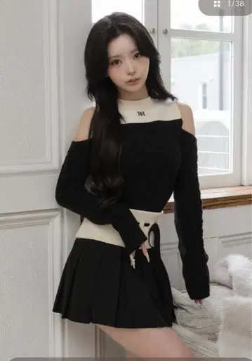 다리치 숄더 오픈 니트 셋업