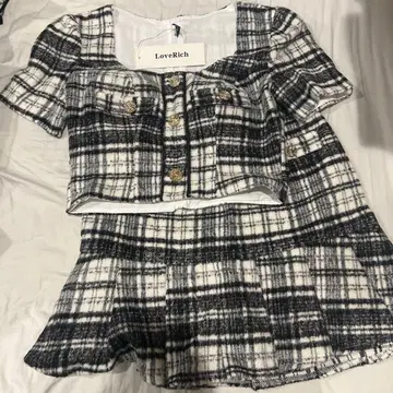 LoveRich 체크 무늬 크롭 상의