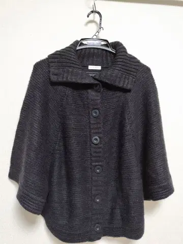 블랙 니트 판초 케이프 코트