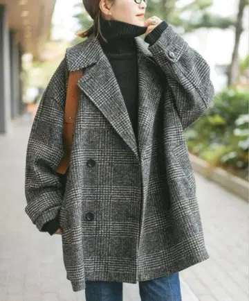 Spick & Span W 슬라이버 체크 하프 코트 38