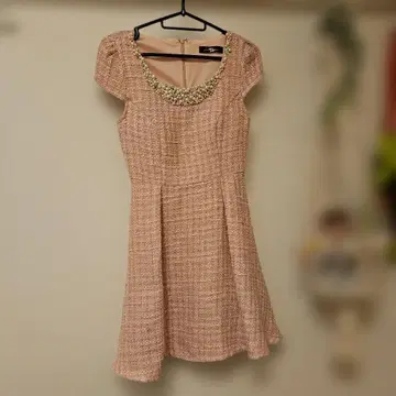 dazzle green 핑크 A라인 원피스 트위드 반팔