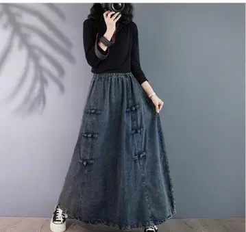 데님 스커트 롱 빅 사이즈 여성용 가을/겨울 봄 새상품 허리밴딩: