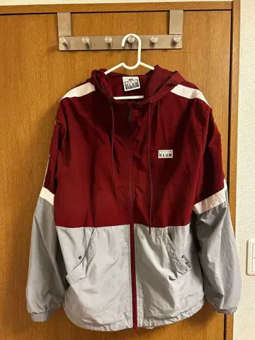 PROCLUB 빨간색/그레이 후드 부착 나일론 자켓 M