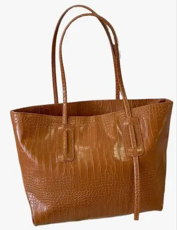 여성용 토트백 대용량 평소 사용 가죽 크로커다일 라이트 브라운