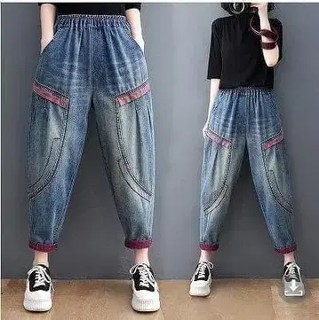 빅 사이즈 여성용 데님 팬츠 넉넉한 핏 봄/여름 가을 새상품 h7