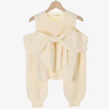 MAJESTIC LEGON 비쥬 리본 어깨 트임 니트