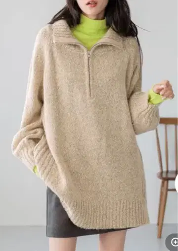 새상품 LOWRYS FARM 하이 ZIP 믹스 니트 미니 원피스