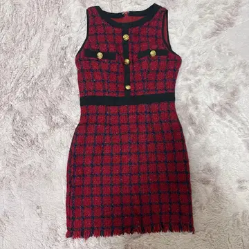 Jewels 깅엄 체크 버건디 드레스s