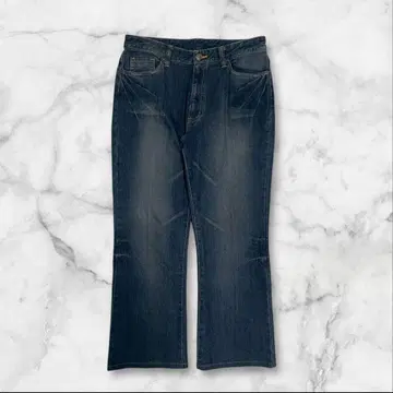 스터드 장식 데님 팬츠 플레어 데님 Y2K 그런지 다크 네이비