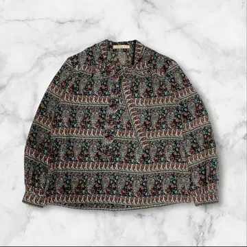 페이즐리 무늬 보타이 블라우스 긴팔 레트로 빈티지