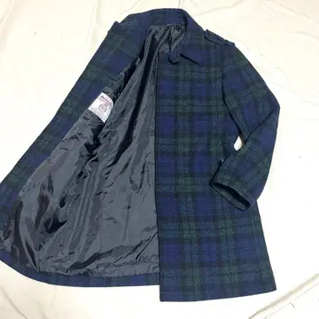 해리스 트위드 롱 스텐카라 코트 블랙워치 체크 새상품급 XL