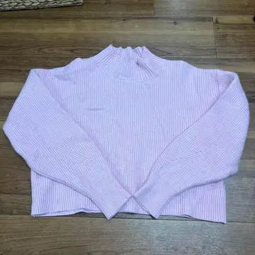 JUSGLITTY 핑크 리브 하이넥 니트