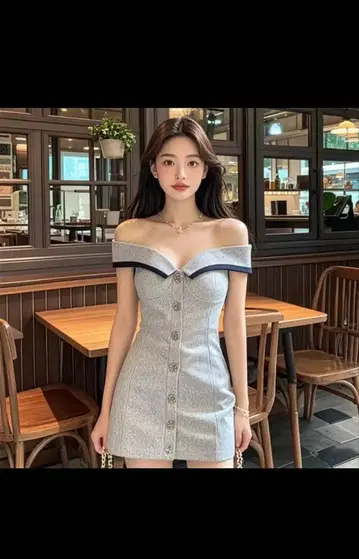 오프숄더 그레이 드레스