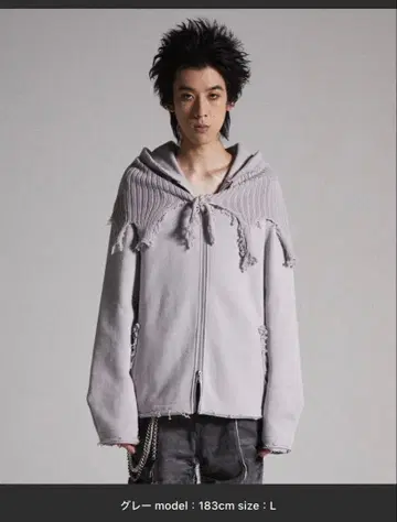 [ GRANCY ] 니트 레이어드 디자인 지퍼 후디