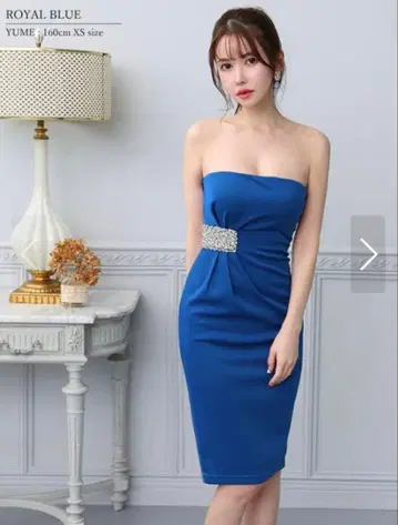 로얄 블루 스트랩리스 드레스 XS