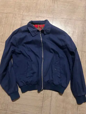 네이비 지퍼 블루종 체크 안감 짧은 기장