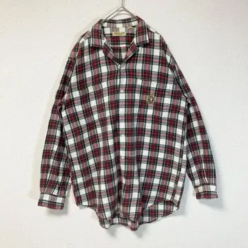 플란넬 셔츠 버팔로 체크 긴팔 셔츠 엠블럼 자수 로고 빨간색 구제 의류