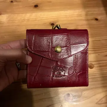 일비종떼 빨간색 가죽 이단 접이식 지갑 크로커다일