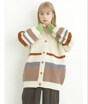 MURUA (무루아) 오버 멀티 보더 니트 가디건