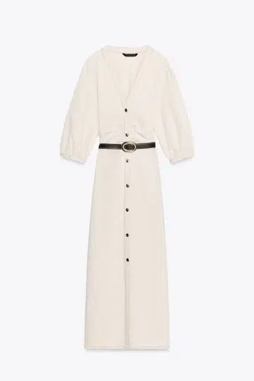 아이보리 셔츠 원피스 긴팔 벨트 포함