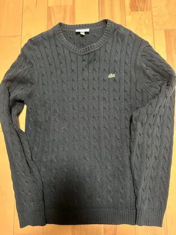 LACOSTE 블랙 케이블 니트 스웨터 US M