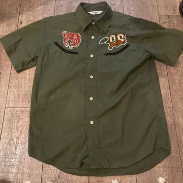 Calee 반팔 워크 셔츠 S 올리브 (쿠바 셔츠)