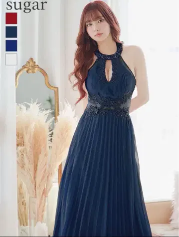 sugar 네이비 플리츠 롱 드레스