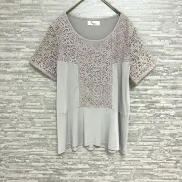 프로슈머 꽃무늬 레이스 절개 티셔츠 L 그레이 귀여운 심플