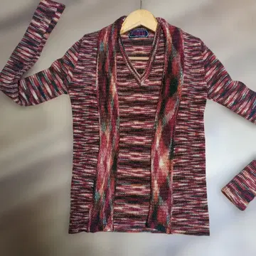 레트로. 빈티지 - 멀티 컬러 V넥 니트 가디건 & 베스트 SET