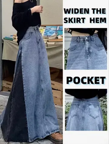 데님 롱 스커트 블랙 절개 미사용 새상품