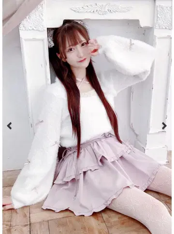 MARS 치비 리본 케이프풍 니트 화이트 x 핑크