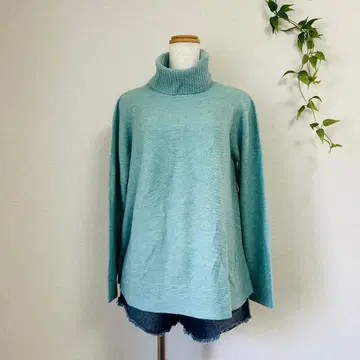신규 택 smart pink 워셔블! 터틀넥 니트 민트 그린 L