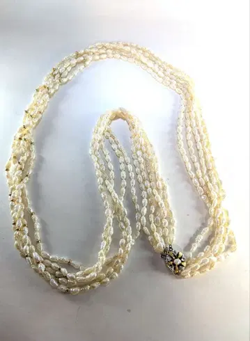 담수 진주 5줄 클로징 실버 목걸이