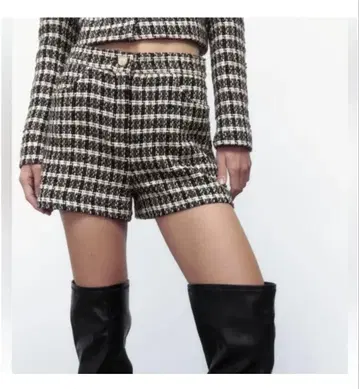 ZARA 미사용 새상품 블랙 화이트 체크 숏팬츠 XS
