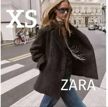 [새상품] ZARA 부클 더블 브레스트 미디 기장 코트 XS 사이즈